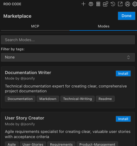 Mode installation modal showing installation scope options