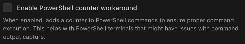 Enable PowerShell counter workaround checkbox